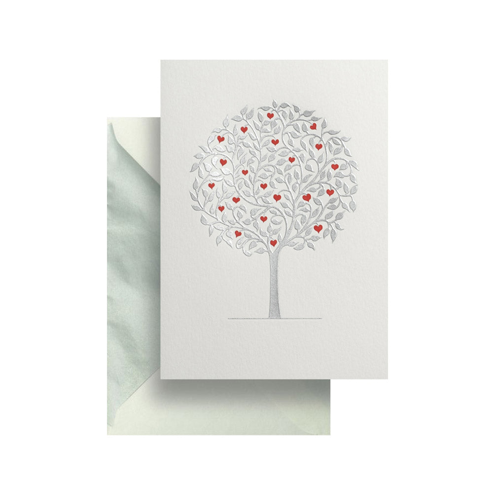 Silver Tree with Hearts Greeting Card