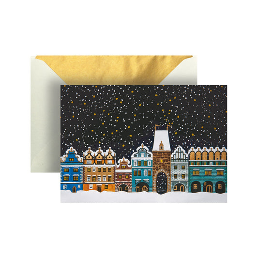 Snow-Covered Town Square Greeting Card