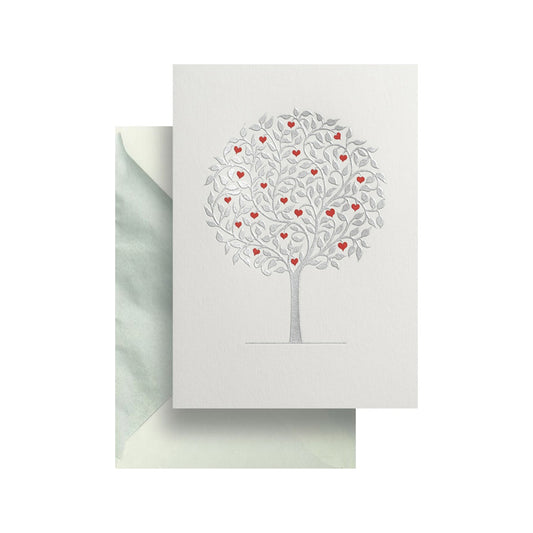 Silver Tree with Hearts Greeting Card