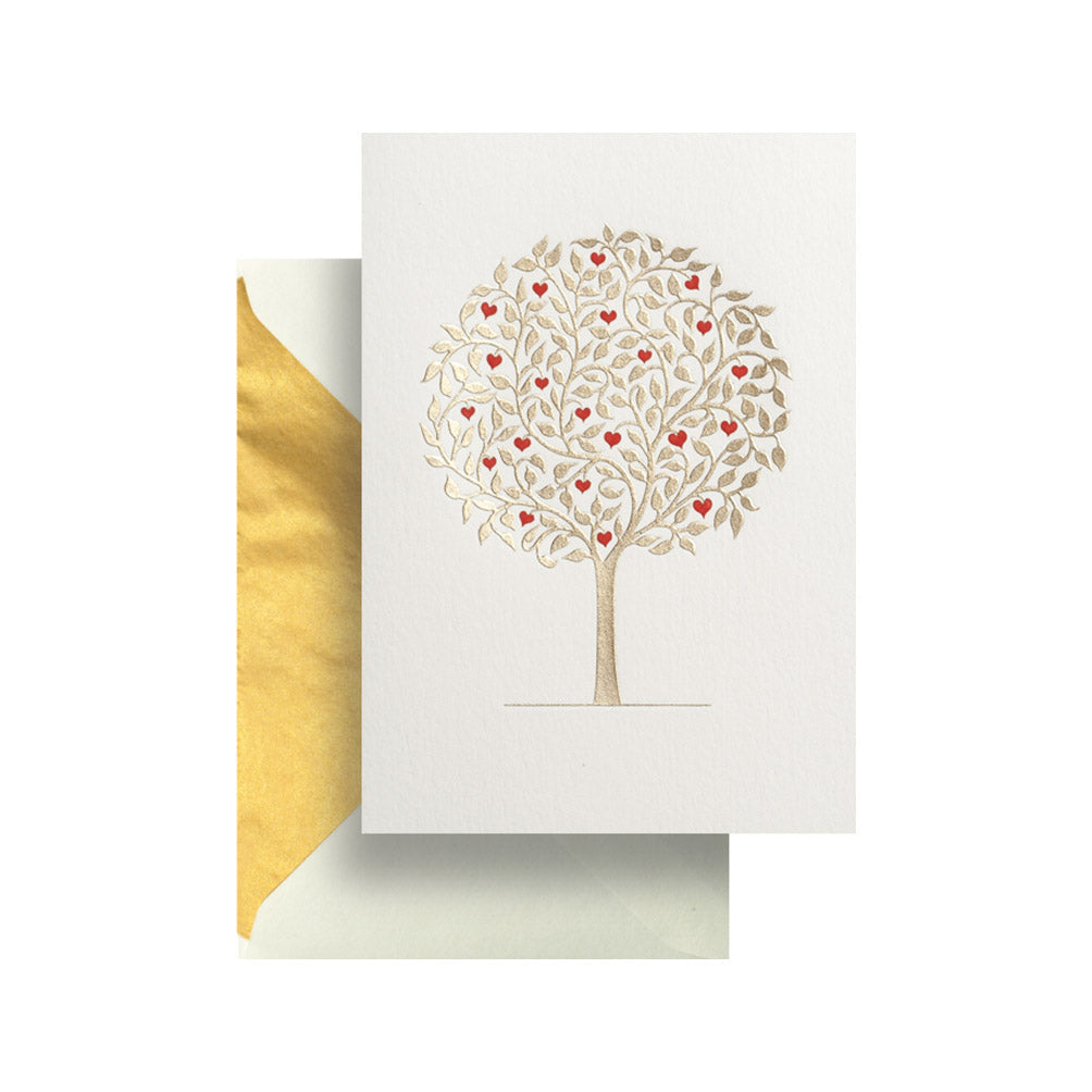 Gold Tree with Hearts Greeting Card